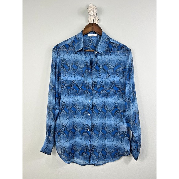Equipment Tops - Equipment Femme Blouse 100% Silk Sheer Blue Snake Skin Print Button Down Size XS